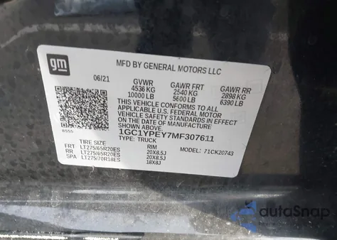 2021 Chevrolet Silverado 2500Hd 4Wd Standard Bed Ltz from USA, damaged, VIN 1GC1YPEY7MF307611